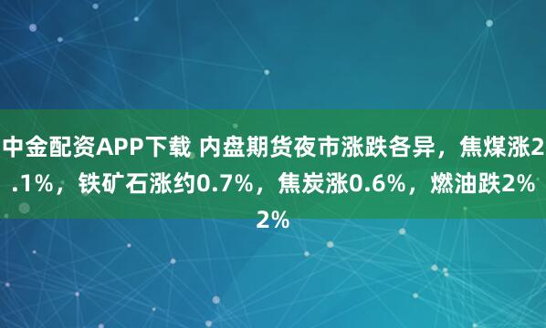 中金配资APP下载 内盘期货夜市涨跌各异，焦煤涨2.1%，铁矿石涨约0.7%，焦炭涨0.6%，燃油跌2%